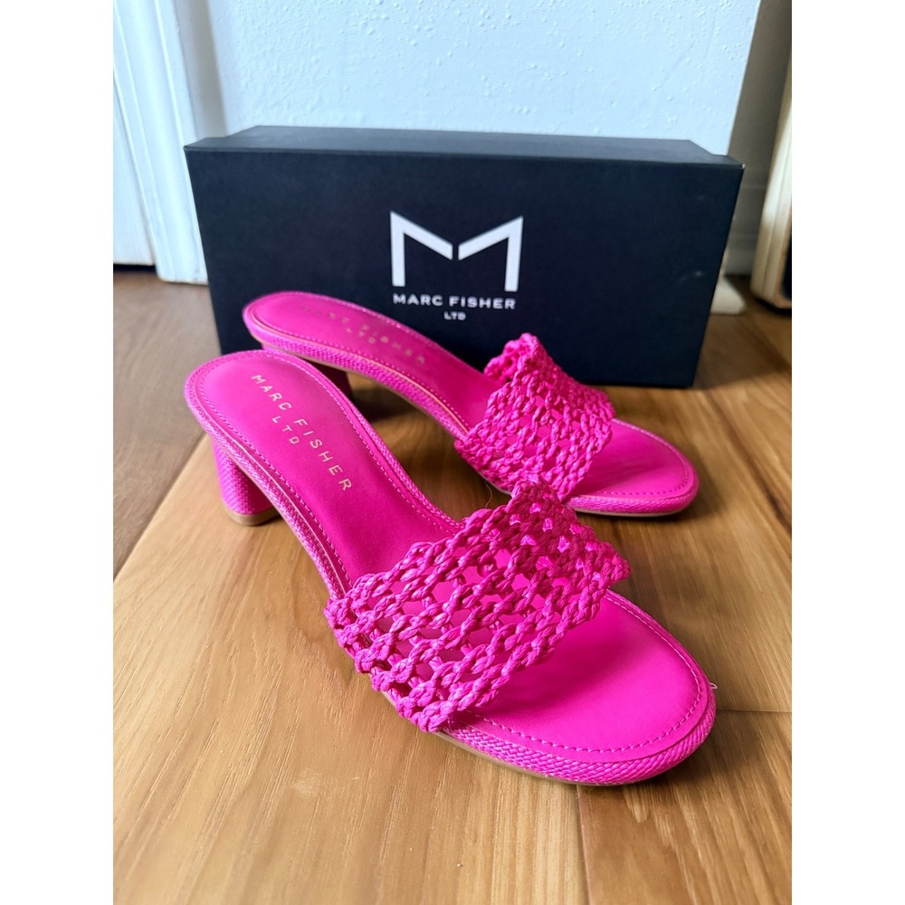 Marc Fisher LTD Jazmine Light Pink Woven Block Heel Slide Sandals 7.5